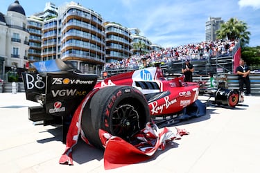 Así ha quedado el Ferrari SF-25 del piloto británico, Lewis Hamilton, tras el accidente sufrido en los entrenamientos libres del Gran Premio de Mónaco de Fórmula 1.