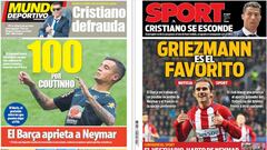 Portadas de los diarios Sport y Mundo Deportivo del d&iacute;a 1 de agosto de 2017.