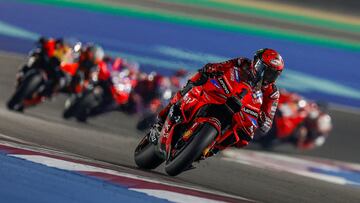 Ducati Lenovo Team Italian rider Francesco Bagnaia leads during the Qatar MotoGP Grand Prix at the Lusail International Circuit in Lusail, north of Doha on March 10, 2024. (Photo by KARIM JAAFAR / AFP)