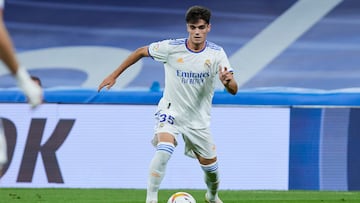 MADRID, SPAIN - SEPTEMBER 22: (BILD OUT) Miguel Gutierrez of Real Madrid CF controls the ball during the LaLiga Santander match between Real Madrid CF and RCD Mallorca at Estadio Santiago Bernabeu on September 22, 2021 in Madrid, Spain. (Photo by Berengui/DeFodi Images via Getty Images)
PUBLICADA 10/02/22 NA MA05 1COL