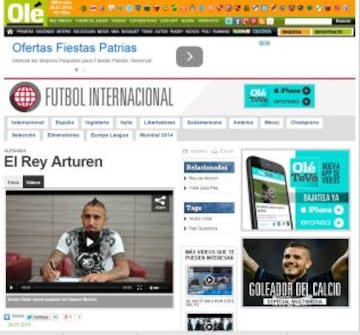 Ole de Argentina también tuvo a Arturo Vidal entre sus noticias del día.