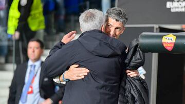 SAN SEBASTIAN, SPAIN - MARCH 16: AS Roma coach Josè Mourinho and Real Sociedad coach Imanol Alguacil the UEFA Europa League round of 16 leg two match between Real Sociedad and AS Roma at Reale Arena on March 16, 2023 in San Sebastian, Spain. (Photo by Fabio Rossi/AS Roma via Getty Images)