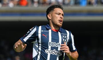 Lucas Ocampos celebrates his goal 1-2 of Monterrey during the Quarter final second leg match between Pumas UNAM and Monterrey as part of the Liga BBVA MX, Torneo Apertura 2024 at Olimpico Universitario Stadium on December 01, 2024 in Mexico City, Mexico.