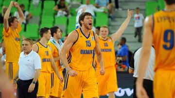 Viacheslav Kravtsov, nuevo jugador del Burgos de la ACB, con la selecci&oacute;n de Ucrania en el EuroBasket 2013.
