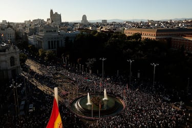 Vista aérea de la manifestación en Madrid.