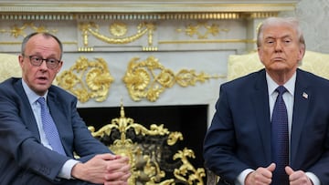 U.S. President Donald Trump and German Chancellor Friedrich Merz meet in the Oval Office at the White House in Washington, D.C., U.S., March 3, 2026. REUTERS/Jonathan Ernst