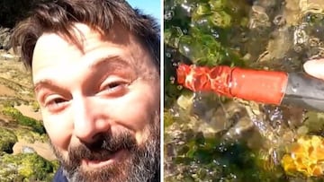 Se va al río con el detector de metales y casi le da un infarto con el pequeño tesoro que encuentra entre las piedras