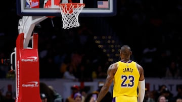 Apr 3, 2024; Washington, District of Columbia, USA; Los Angeles Lakers forward LeBron James (23) prepares for a free throw attempt against the Washington Wizards in the second half at Capital One Arena. Mandatory Credit: Geoff Burke-USA TODAY Sports