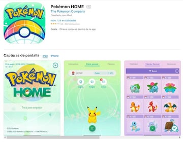 P&aacute;gina de Pok&eacute;mon HOME en la App Store de Apple