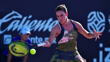 MERIDA, MEXICO - FEBRUARY 20: Nuria Parrizas of Spain plays a forehand in the first round singles match against Ana Konjuh of Croatia as part of the Merida Open Akron 2023 - Day 3 at Yucatan Country Club on February 20, 2023 in Merida, Mexico. (Photo by Jaime Lopez/Jam Media/Getty Images)