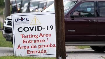 People wait inside their vehicles in line at a COVID-19 testing site Wednesday, July 8, 2020, in Houston. Texas has surpassed 10,000 new coronavirus cases in a single day for the first time as a resurgence of the outbreak rages across the U.S. The record