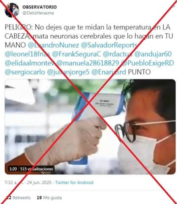 El mensaje que se ha hecho viral sobre los term&oacute;metros tipo pistola