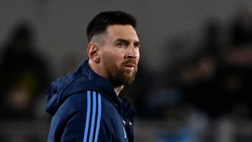 Argentina's forward Lionel Messi looks on at the end of the 2026 FIFA World Cup South American qualifiers football match between Argentina and Ecuador, at the Mas Monumental stadium in Buenos Aires, on September 7, 2023. Argentina won 1-0. (Photo by Luis ROBAYO / AFP)