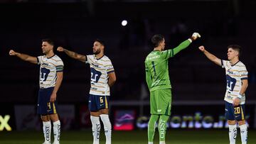 Lisandro Magallan, Nathanael Ananias, Alex Padilla, Santiago Trigos of Pumas during the 16th round match between Pumas UNAM and Santos as part of the Liga BBVA MX, Torneo Clausura 2025 at Olimpico Universitario Stadium, on April 16, 2025 in Mexico City, Mexico.