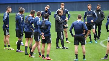 La plantilla se Osasuna durante un entrenamiento.