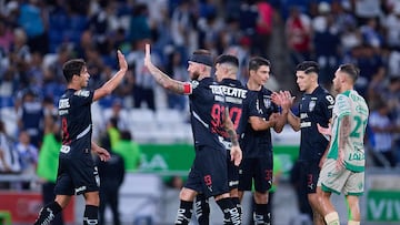Oliver Torres and Sergio Ramos of Monterrey during the 11th round match between Monterrey and Santos as part of the Liga BBVA MX, Torneo Apertura 2025 at BBVA Bancomer Stadium, on September 27, 2025 in Monterrey, Nuevo Leon, Mexico.