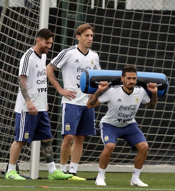 Barcelona 05 Junio 2018, Espaa
Entrenamiento de la Seleccion Argentina en el predio del Barcelona, Joan Gamper.
LANZINI, MESSI Y BIGLIA
Foto Ortiz Gustavo
