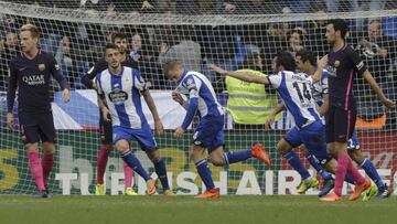 Deportivo&#039;s Alex Bergantinos celebrates after scoring second goal.