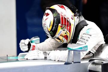 Lewis Hamilton celebrates with his car in parc ferme during the Formula One Grand Prix of Austria at Red Bull Ring on July 3, 2016 in Spielberg, Austria.