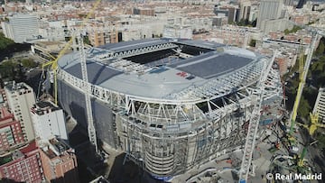 Las obras de remodelaci¨®n del estadio del Real Madrid siguen a buen ritmo y encaran la recta final para su estreno la pr¨®xima temporada.