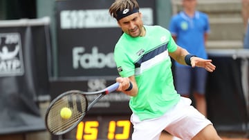 David Ferrer golpeando una bola en la final.