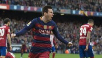 Messi celebra el tanto que anot&oacute; contra el Atl&eacute;tico. 