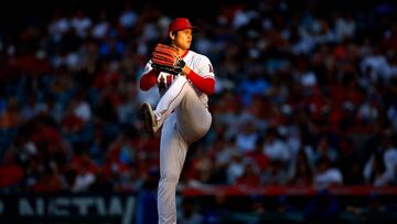 ANAHEIM, CALIFORNIA - APRIL 21: Shohei Ohtani #17 of the Los Angeles Angels throws against the Kansas City Royals in the first inning at Angel Stadium of Anaheim on April 21, 2023 in Anaheim, California.   Ronald Martinez/Getty Images/AFP (Photo by RONALD MARTINEZ / GETTY IMAGES NORTH AMERICA / Getty Images via AFP)