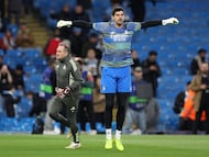 Soccer Football - UEFA Champions League - Round 16 - Second Leg - Manchester City v Real Madrid - Etihad Stadium, Manchester, Britain - March 17, 2026 Real Madrid's Thibaut Courtois during the warm up before the match REUTERS/Scott Heppell