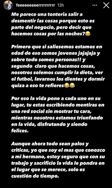 El hermano de Pedri: “¿Hacer cosas por las noches? Poner en duda su trabajo es de ignorante”