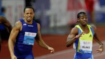 <b>AL FINAL. </b>Spearmon remontó en los últimos metros a Blake.