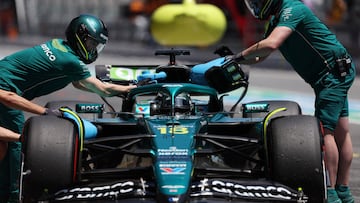 Stroll con el Aston Martin durante el GP de España de F1 en Montmeló.