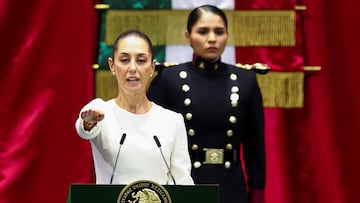 Claudia Sheinbaum takes the oath during her swearing-in ceremony at Congress, in Mexico City, Mexico, October 1, 2024. REUTERS/Raquel Cunha