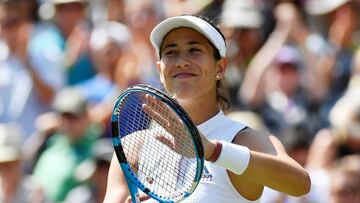 Tennis - Wimbledon - All England Lawn Tennis and Croquet Club, London, Britain - July 3, 2018. Garbine Muguruza of Spain celebrates winning her first round match against Naomi Broady of Great Britain.   REUTERS/Toby Melville