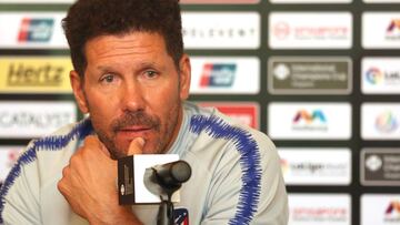 SINGAPORE, SINGAPORE - JULY 25: Atletico Madrid manager Diego Simeone attends a press conference ahead of the International Champions Cup 2018 match between Club Atletico de Madrid and Arsenal at Mandarin Oriental Hotel on July 25, 2018 in Singapore. (Pho