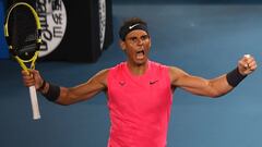 Rafa Nadal celebra su victoria ante Nick Kyrgios durante su partido en el Open de Australia 2020.