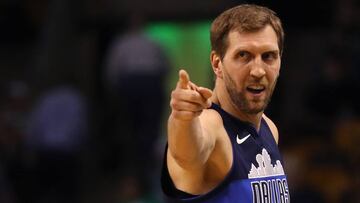 BOSTON, MA - DECEMBER 6: Dirk Nowitzki #41 of the Dallas Mavericks reacts during the first quarter against the Boston Celtics at TD Garden on December 6, 2017 in Boston, Massachusetts.   Maddie Meyer/Getty Images/AFP
 == FOR NEWSPAPERS, INTERNET, TELCOS &amp; TELEVISION USE ONLY ==