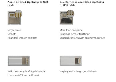 ¿Cómo se diferencia un cable Apple verdadero de uno falso?