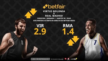 Virtus Bolonia vs. Real Madrid: horario, TV, pronósticos y estadísticas