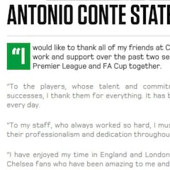 La sincera carta de Antonio Conte en su despedida del Chelsea