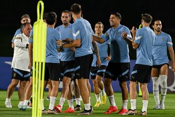 Godín y Luis Suárez, en un entrenamiento con Uruguay. 