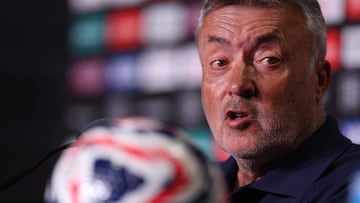 PASADENA, CALIFORNIA - JUNE 20: Domenec Torrent Head Coach of CF Monterrey speaks to the media during the Press Conference ahead of their FIFA Club World Cup 2025 against CA River Plate at Rose Bowl Stadium on June 20, 2025 in Pasadena, California.   Stu Forster/Getty Images/AFP (Photo by Stu Forster / GETTY IMAGES NORTH AMERICA / Getty Images via AFP)