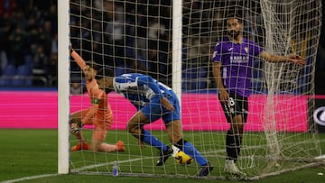 Zakaria celebra el empate del Deportivo.