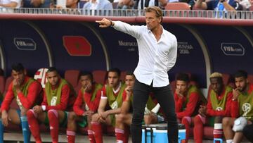Moscow (Russian Federation), 20/06/2018.- Morocco's coach Herve Renard reacts during the FIFA World Cup 2018 group B preliminary round soccer match between Portugal and Morocco in Moscow, Russia, 20 June 2018.
(RESTRICTIONS APPLY: Editorial Use On