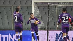 Fiorentina&#039;s Jose Callejon, center, celebrates after scoring his side&#039;s first goal during the Italian Serie A soccer match between Fiorentina and Sampdoria at the Artemio Franchi stadium in Firenze, Italy, Tuesday, Nov. 30, 2021. (Massimo Paolon
