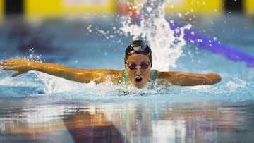 Sarai Gasc&oacute;n, en la prueba de 100 metros mariposa, en el pasado Mundial, donde fue plata. 