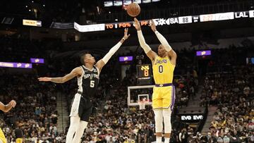 Dejounte Murray defendiendo a Russell Westbrook