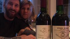 Messi, his mum Celia, and two nice bottles of wine