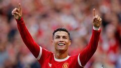 Soccer Football - Premier League - Manchester United v Newcastle United - Old Trafford, Manchester, Britain - September 11, 2021 Manchester United&#039;s Cristiano Ronaldo celebrates scoring their second goal REUTERS/Phil Noble EDITORIAL USE ONLY. No use 