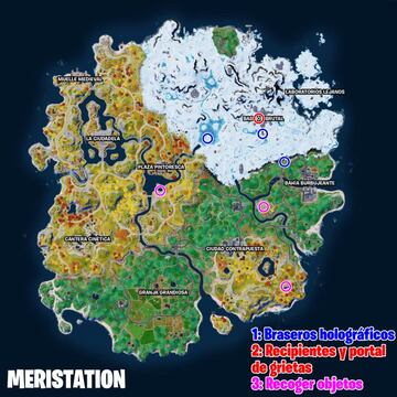 Mapa con las ubicaciones a visitar y tareas a realizar en la cuarta Misión