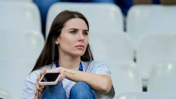 PARIS, FRANCE - MAY 27: Mina Bonino wife of Fede Valverde of Real Madrid CF during the UEFA Champions League Final 2021/22 Real Madrid Training Session at Stade de France on May 27, 2022 in Paris, France. Real Madrid will face Liverpool in the UEFA Champions League final on May 28, 2022. (Photo by Alex Gottschalk/DeFodi Images via Getty Images)